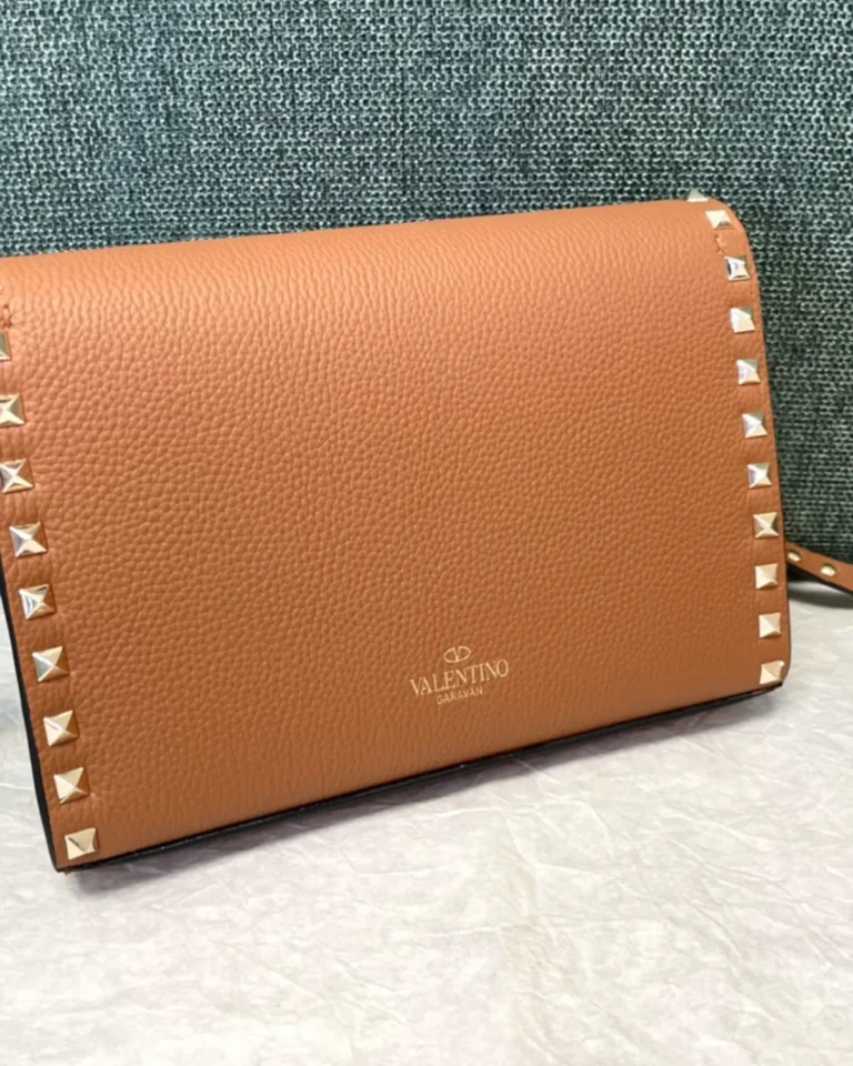 Tan Studded Edge Flap Shoulder Bag — rear view