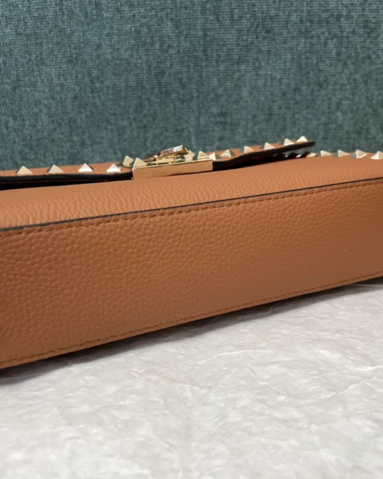 Tan Studded Edge Flap Shoulder Bag — base view