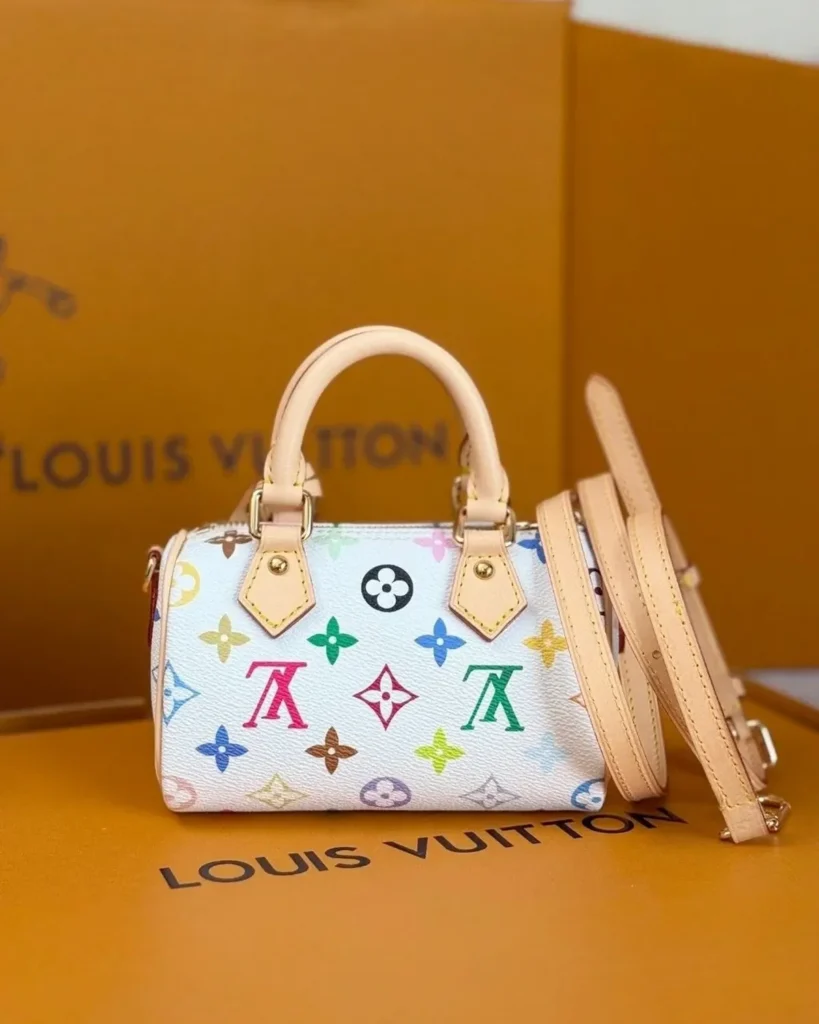 White Multicolor Nano Speedy-Inspired Mini Bag — rear view