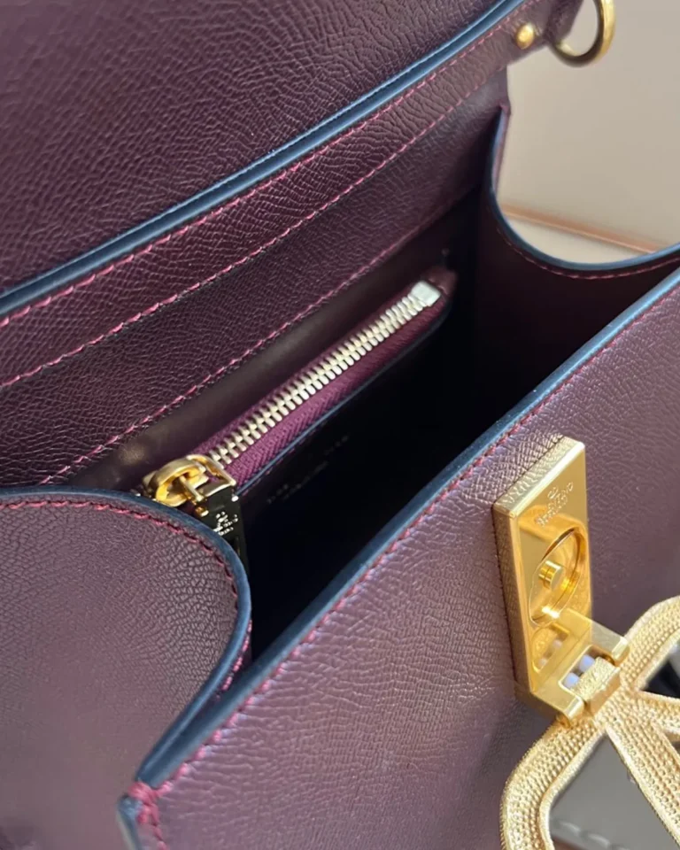 Burgundy Pearl-Effect Emblem Top-Handle Bag — interior view