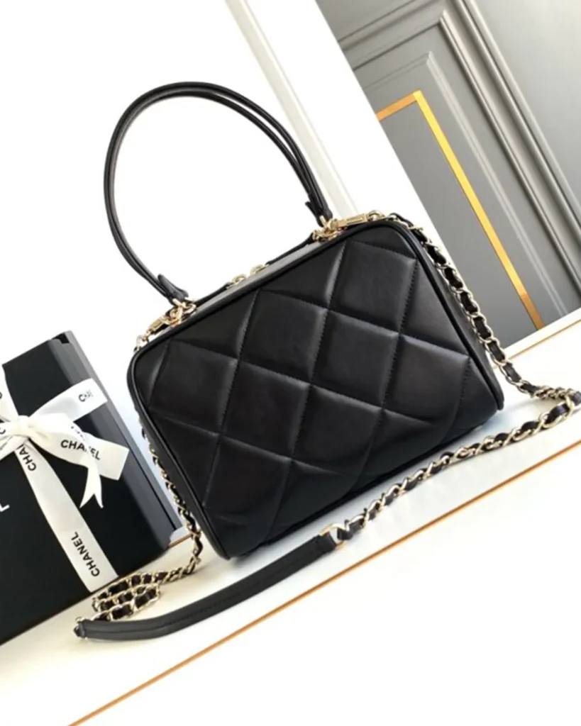 Black Quilted Bowling Bag — rear view