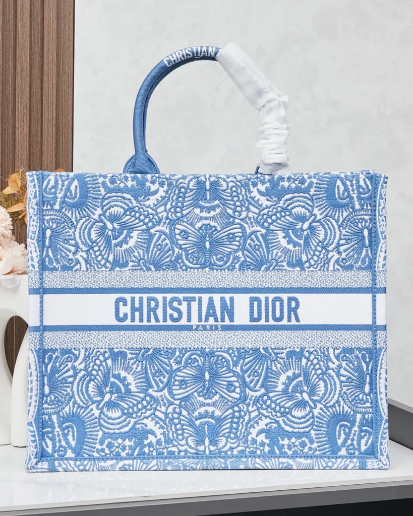Blue Butterfly Pattern Tote — front view