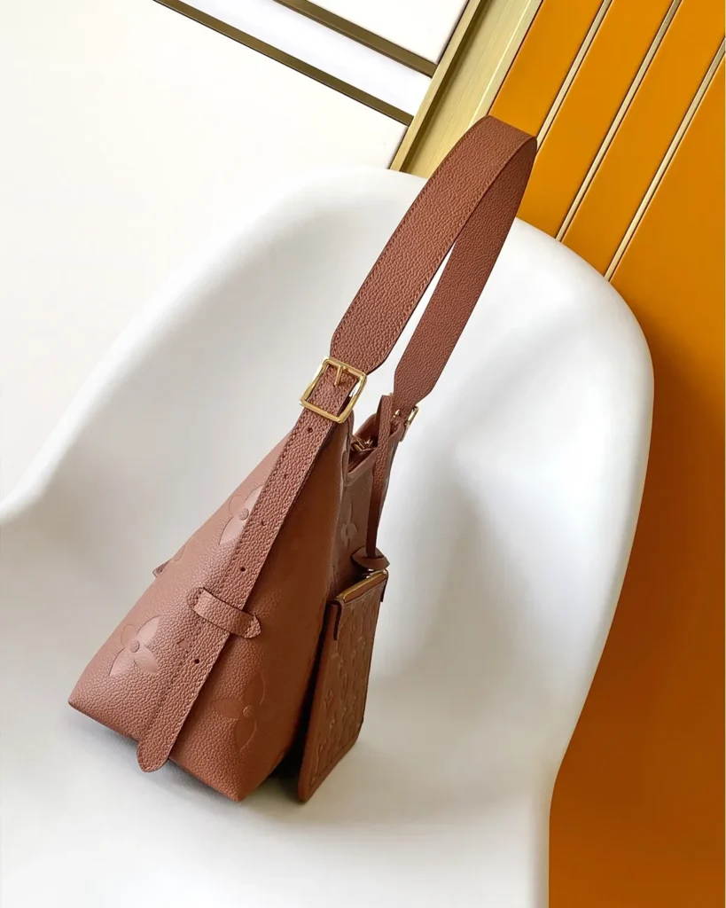 Cognac Embossed Monogram Shoulder Bag — side view