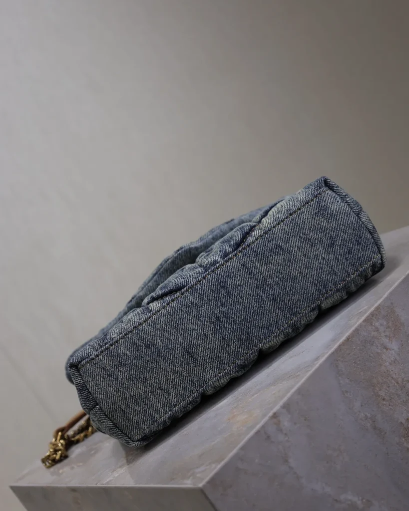 Washed-Blue Quilted Flap Bag — base view