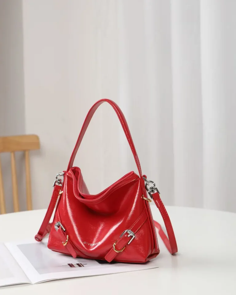 Glossy Red Buckle Shoulder Bag — front alternate