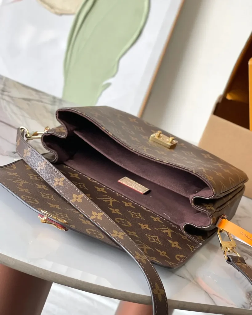 Brown Monogram Flap Satchel — interior view