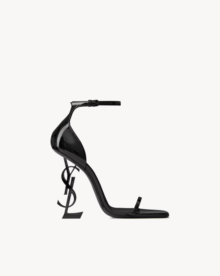 Black Patent-Style Sandals with Black Cassandre-Style Heel