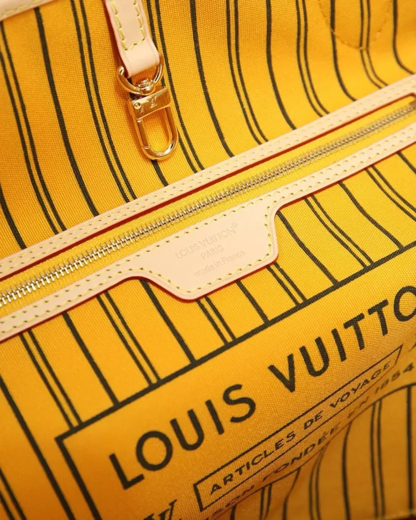 Yellow Striped Reversible Monogram Tote — zipper view