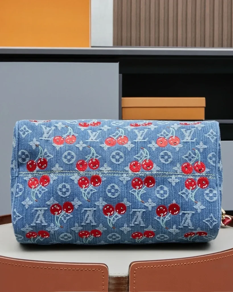 Cherry Denim Blue Speedy-Inspired Handbag — base view