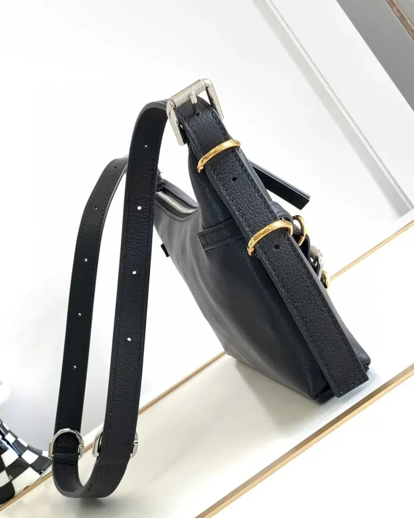 Black Draped-Top Buckle Shoulder Bag — side