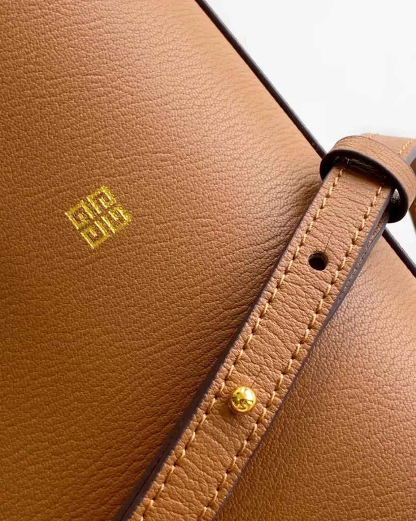 Tan Domed Top Handle Bag — rear logo view