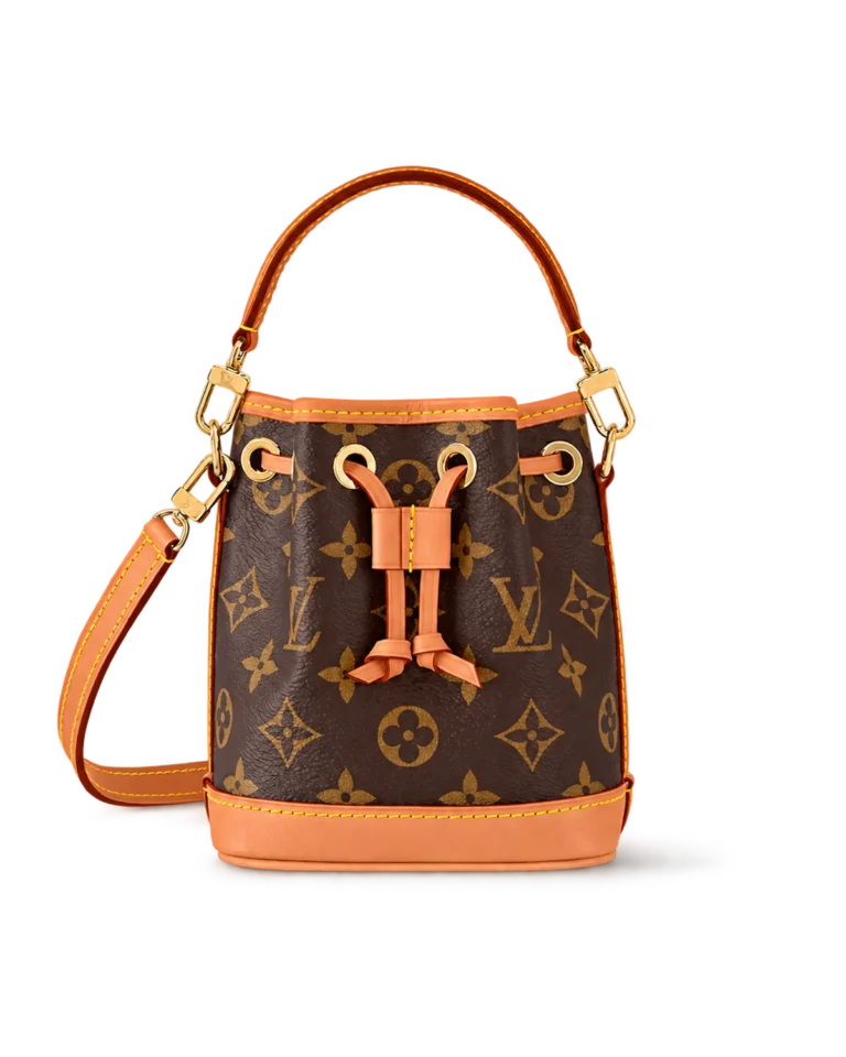 Brown Monogram Tan-Trim Drawstring Bucket Bag — main view