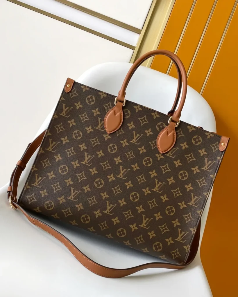 Brown Monogram Tall Tote — strap view view