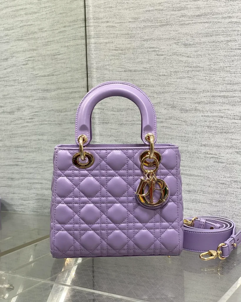 Lilac Quilted Top Handle Bag — front view