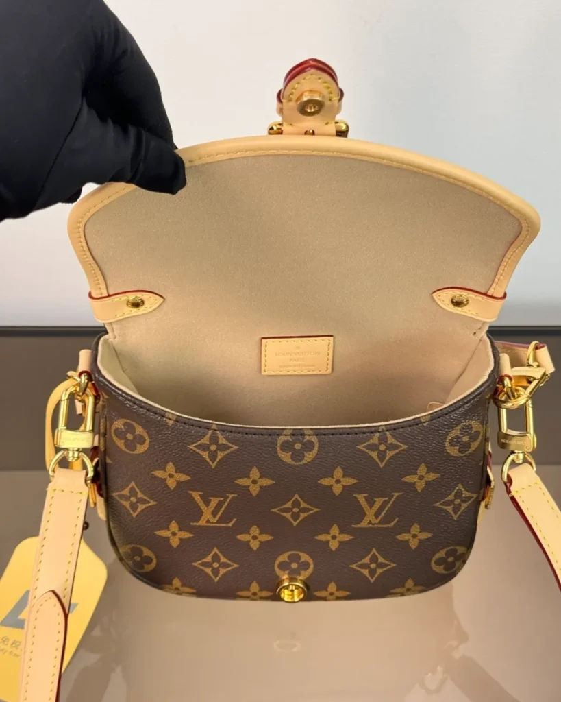 Brown Monogram Tan-Trim Saddle Bag — interior view