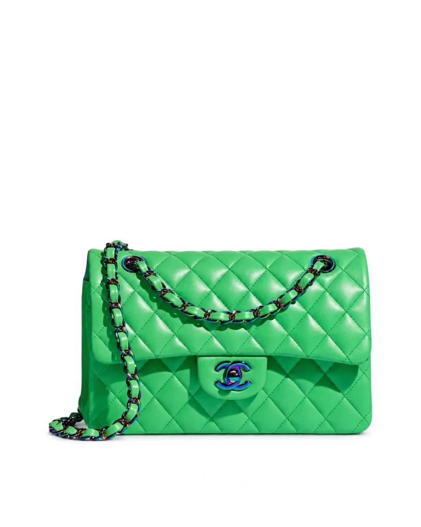 Bright Green Iridescent-Accent Flap Bag — main view