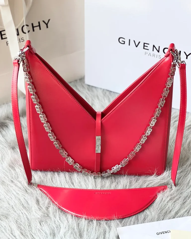 Red V-Top Chain Shoulder Bag — front styled