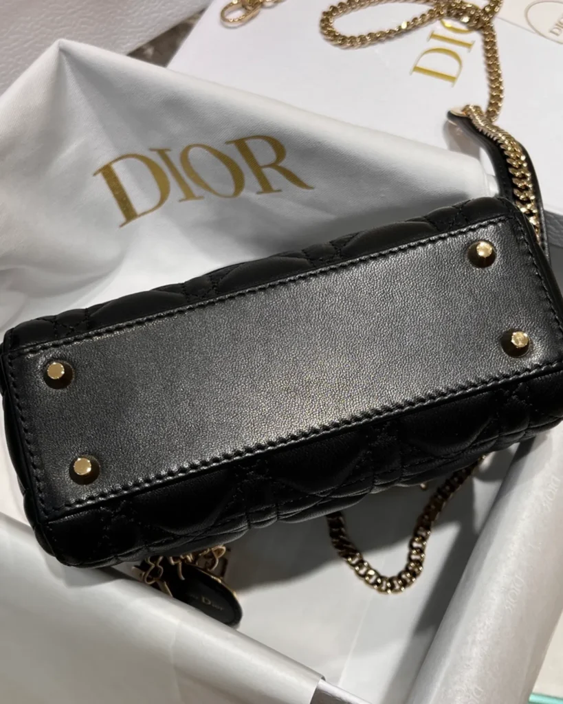 Black Quilted Chain Top Handle Bag — base view