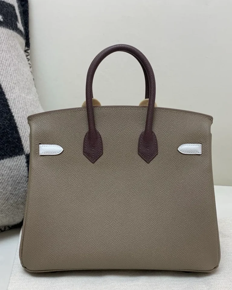 Taupe Burgundy White Top-Handle Bag — rear view
