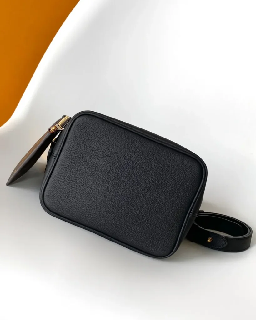 Black Curved Top Bucket Bag with Padlock — base view