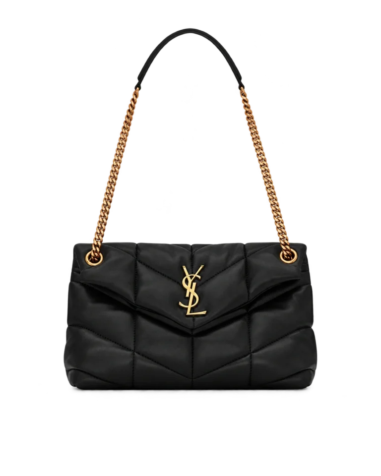 Black Padded Chevron Chain Bag — upright front view