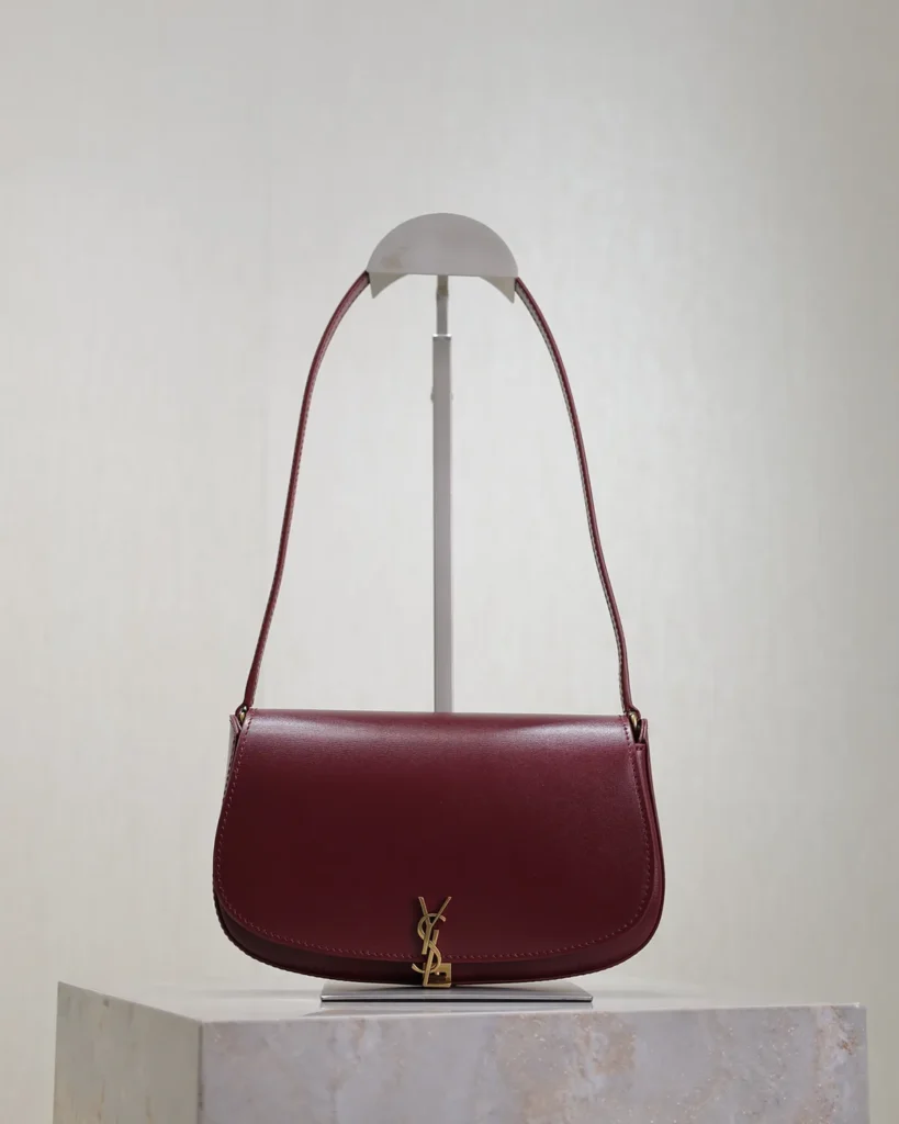 Burgundy Curved-Flap Shoulder Bag — front view