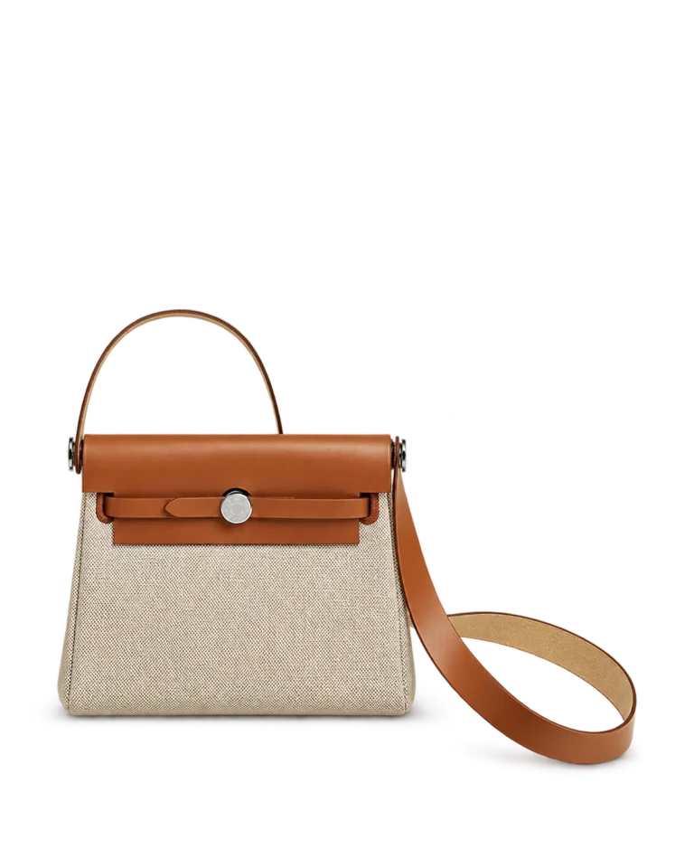 Cream Canvas-Texture Tan Flap Bag — main view