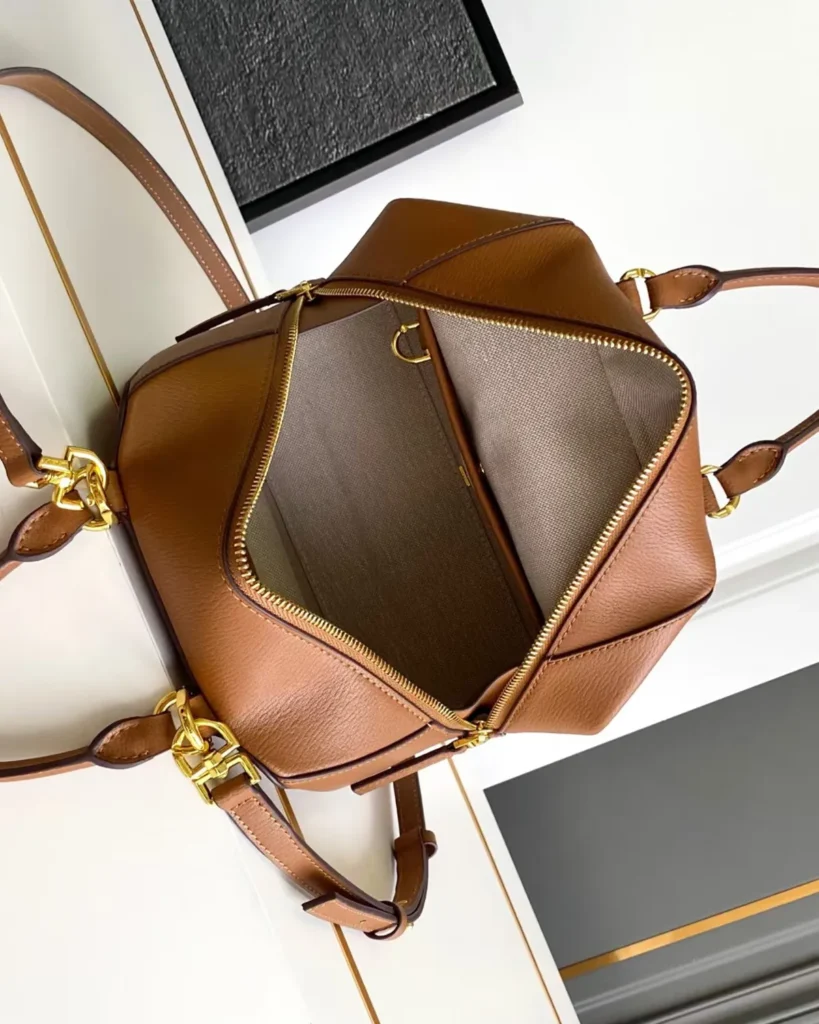 Tan Domed Top Handle Bag — interior view