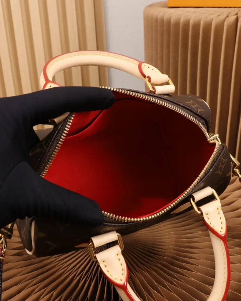 Brown Monogram Boston Bag with Wide Strap — interior view