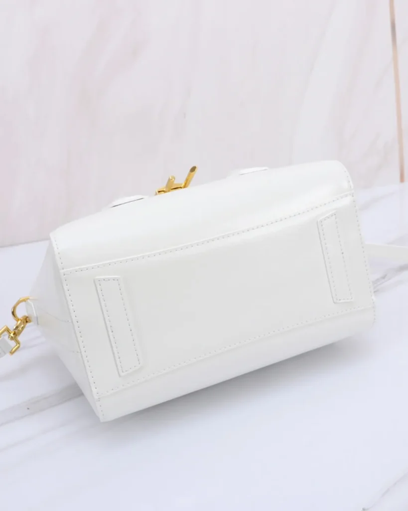 White Lock Detail Top Handle Bag — base view