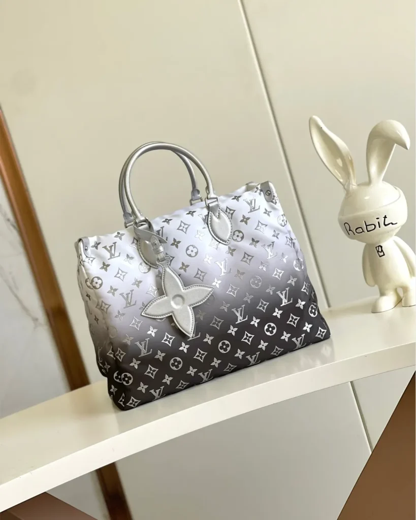 Silver-to-Black Monogram Flower-Charm Tote — front view
