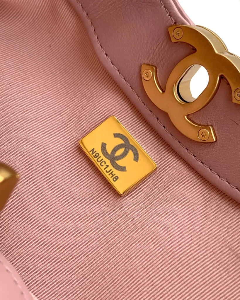 Pink Quilted Cutout-Handle Tote — lining detail view