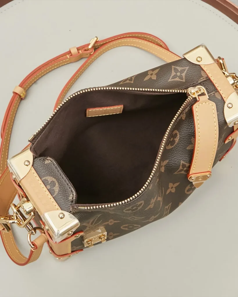 Brown Monogram Tan-Trim Shoulder Bag — interior view