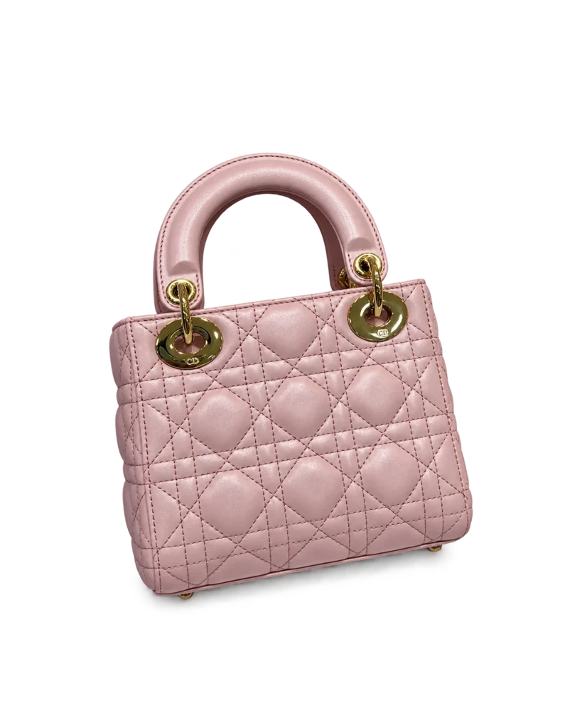 Pearlescent Pink Quilted Top Handle Bag — rear view