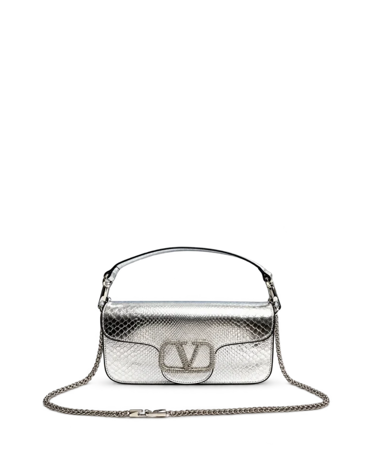 Silver Scale-Pattern Top-Handle Flap Bag — main view