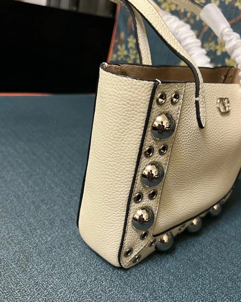 Cream Studded Long-Handle Tote — side view