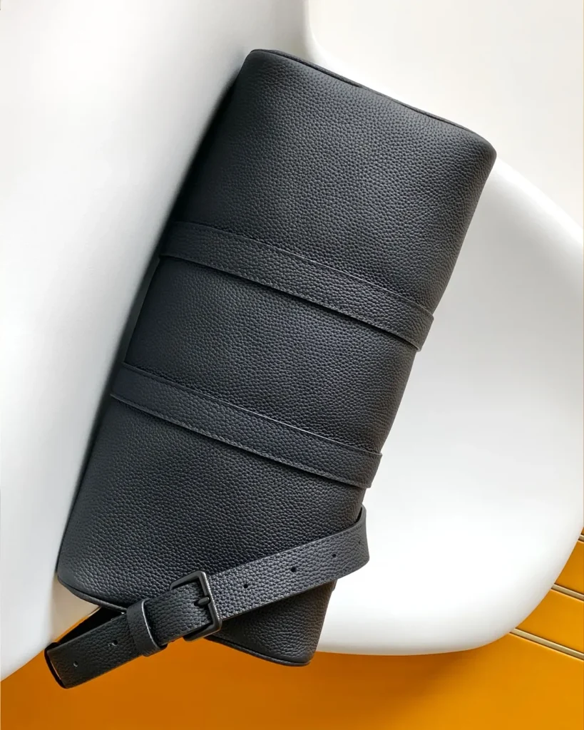 Black Grained-Look Duffle Bag — base view