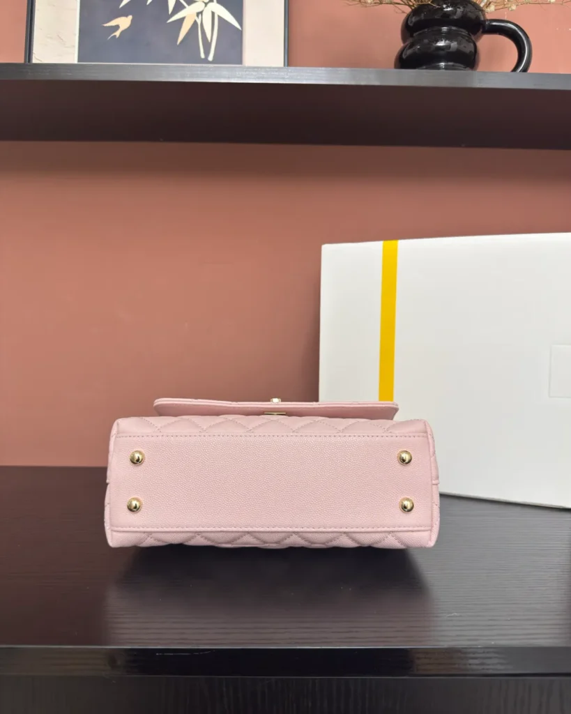 Light Pink Quilted Top-Handle Flap Bag — base view