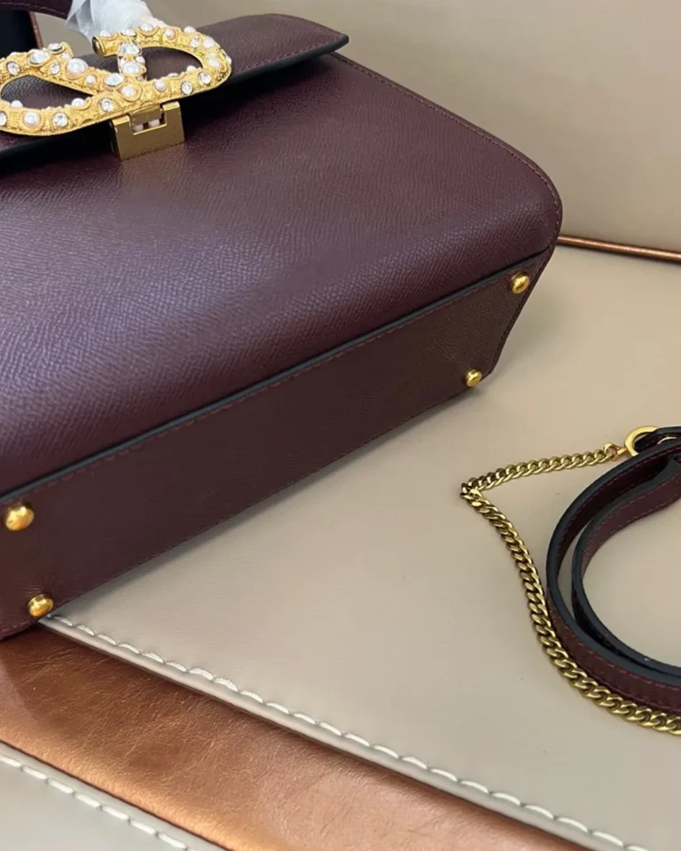 Burgundy Pearl-Effect Emblem Top-Handle Bag — base view