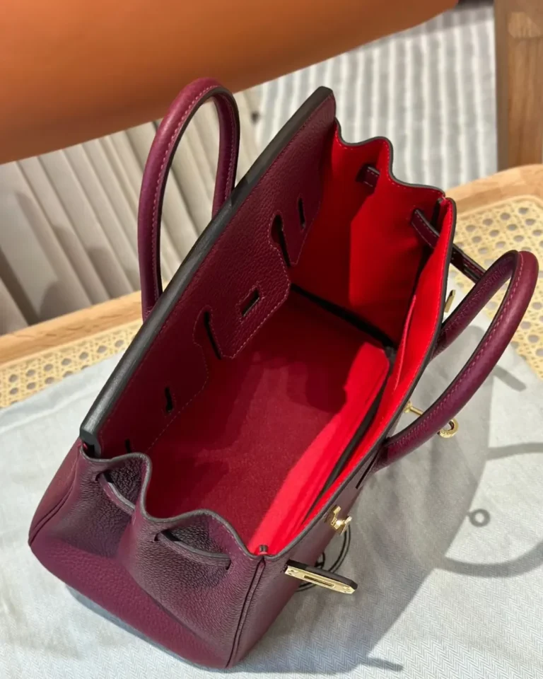 Burgundy Grained Top-Handle Bag — interior view