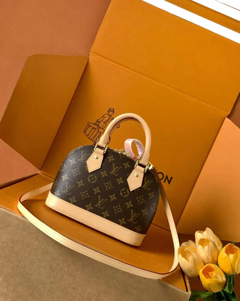 Brown Monogram Dome Satchel with Pale Trim — rear angle view