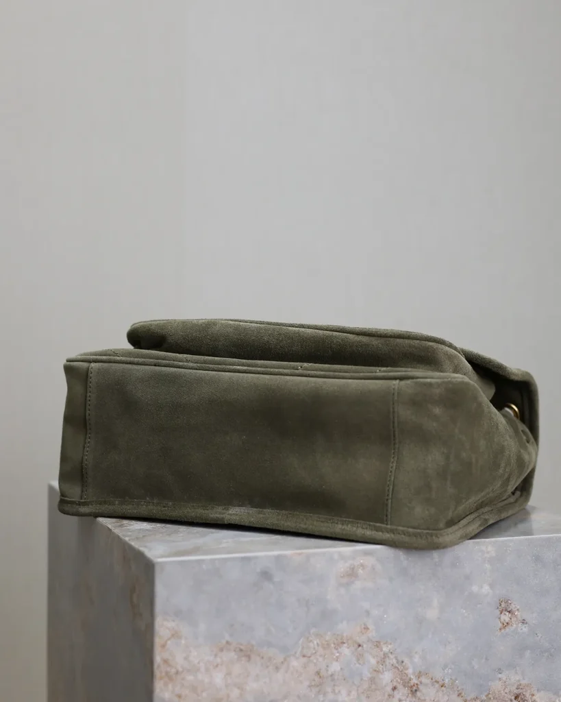 Olive Chevron Chain Flap Bag — base view