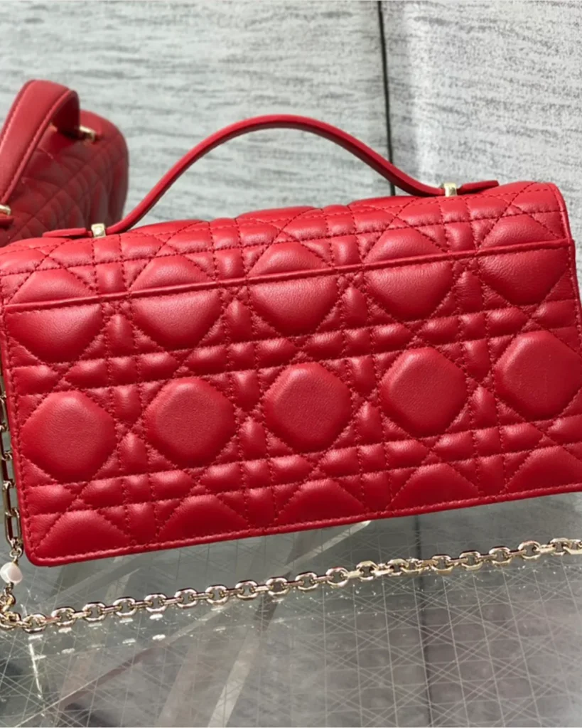 Red Quilted Top Handle Flap Bag — rear view