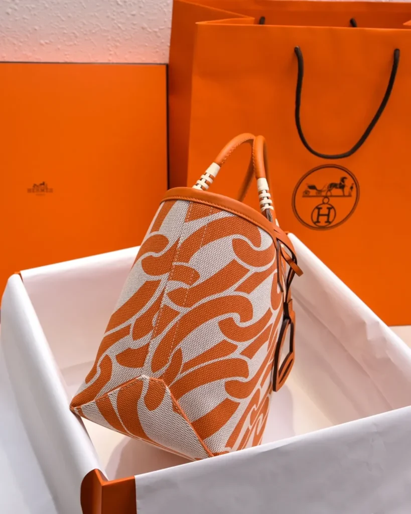 Steeple-Inspired Orange Patterned Canvas Tote, side view