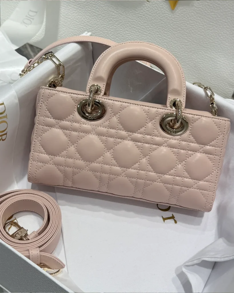Powder Pink Quilted East West Handbag — front detail view