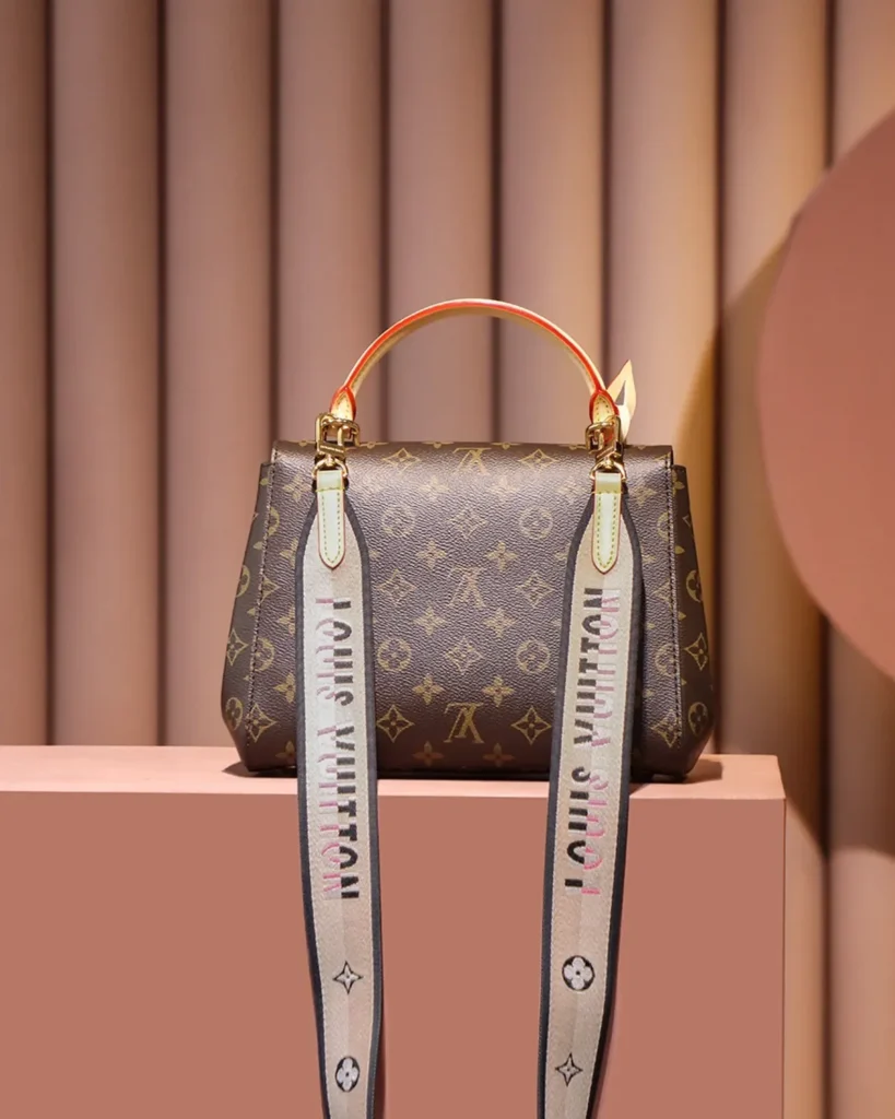 Brown Monogram Structured Top-Handle Bag — rear strap view