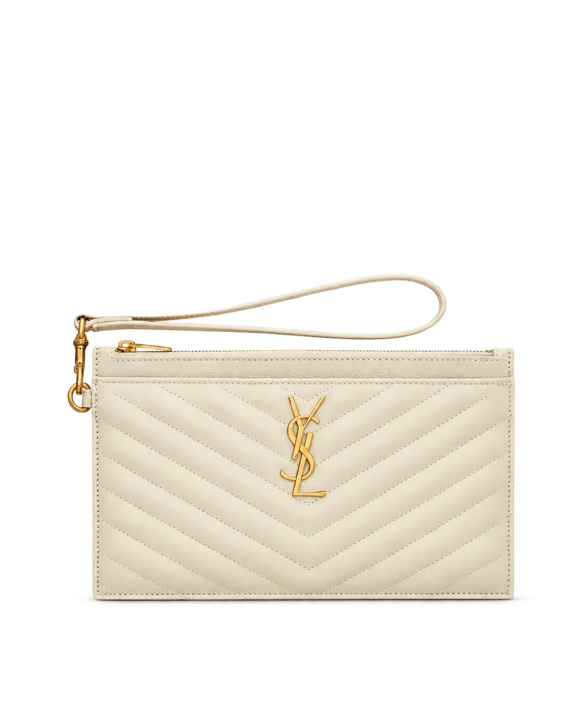 Ivory Chevron Zip Wristlet Pouch — main view