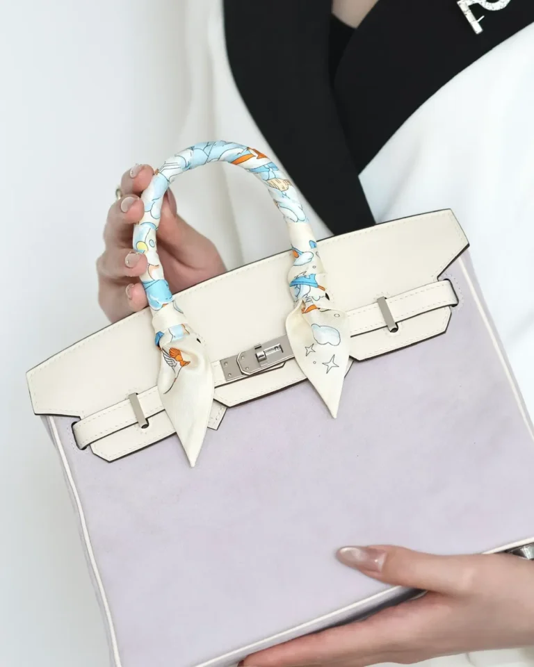 Lilac Cream Two-Tone Top-Handle Bag — rear view