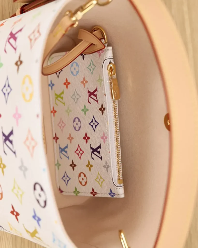 White Multicolor Monogram Bucket Bag — interior view