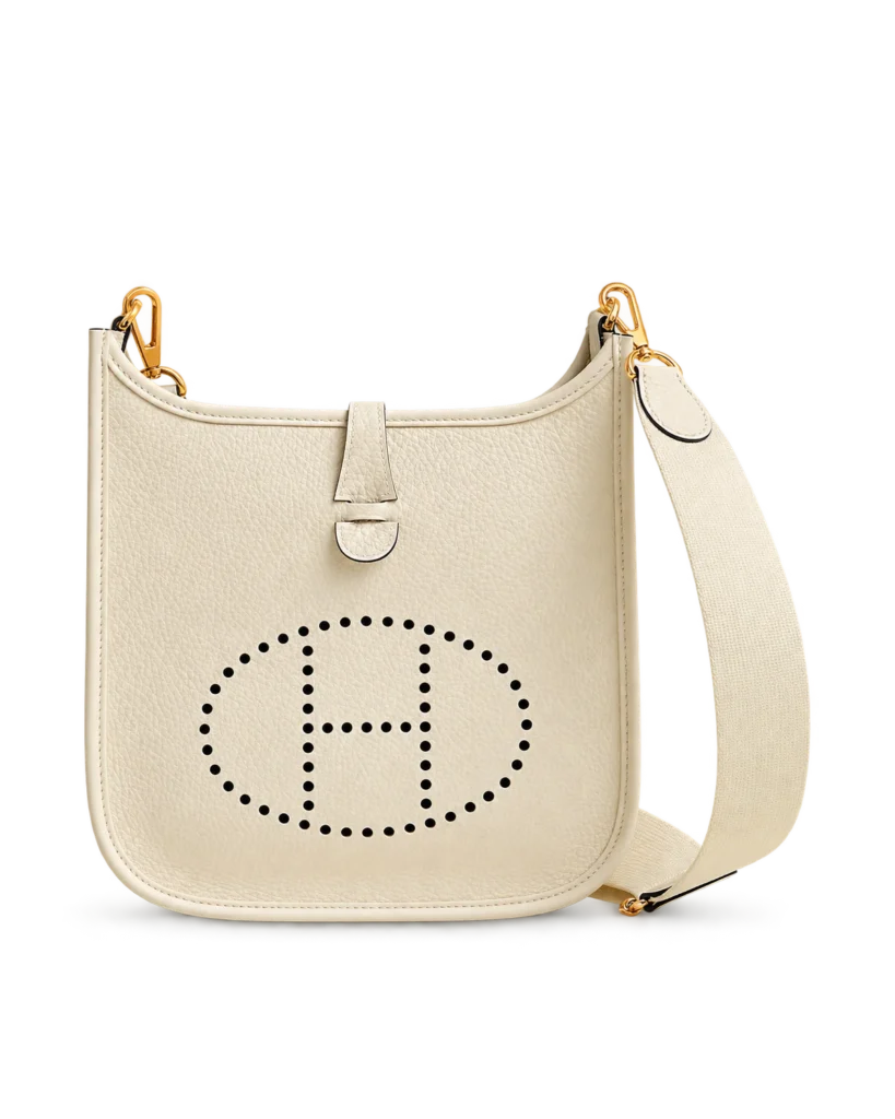 Evelyne-Inspired Ivory Perforated Shoulder Bag, front with matching woven strap